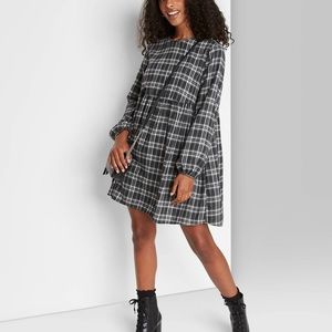 Plaid Long Sleeve Woven Babydoll Dress